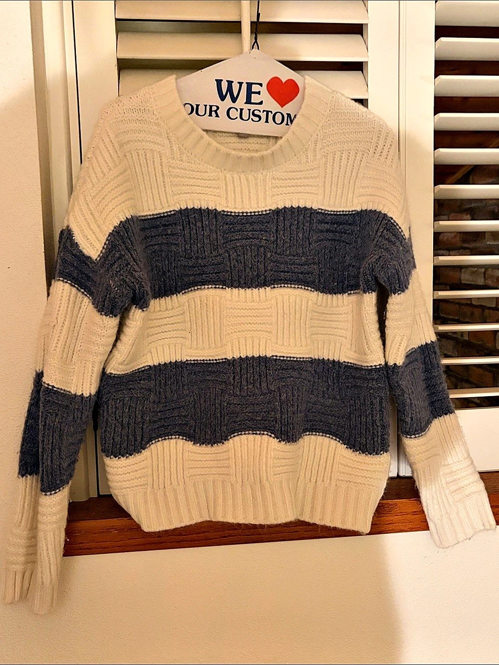 Striped Crewneck Sweater in Cream & Gray